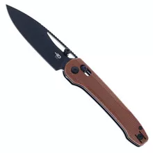 Bestech Cobber Folding Knife Brown Micarta Handle 14C28N Plain Edge Black PVD Finish BG68F