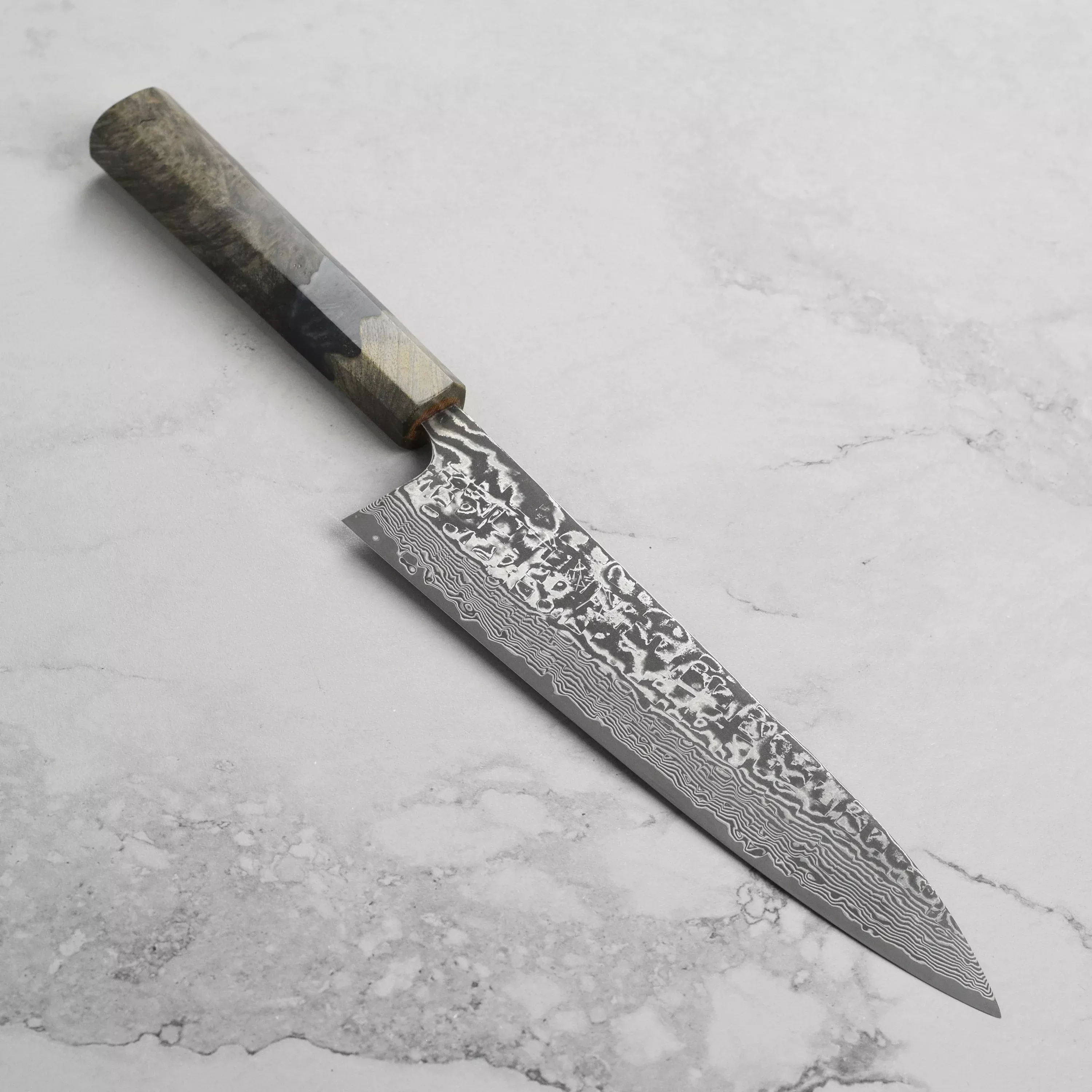 Saji SG2 Black Damascus 8.25" Gyuto, Stabilized Birch